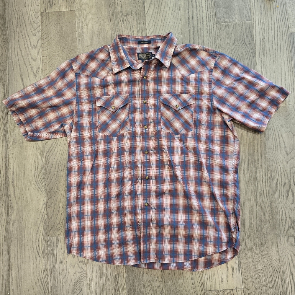 Pendlteon Frontier Plaid Pearl Snap Short Sleeve Shirt Mens Size XL